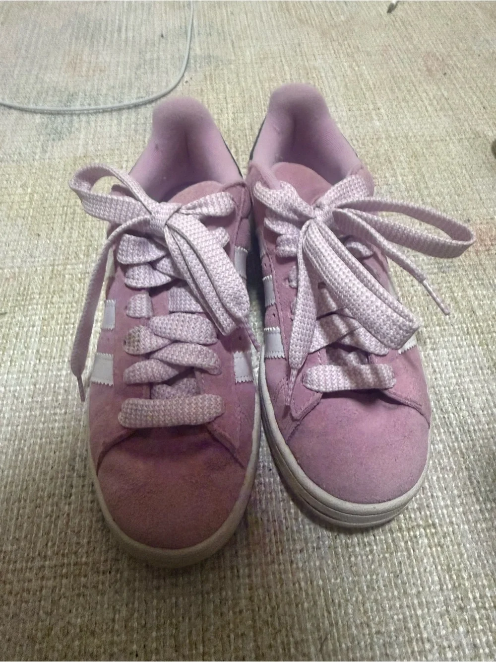 adidas Kids Pink Suede Sneakers with White Stripes